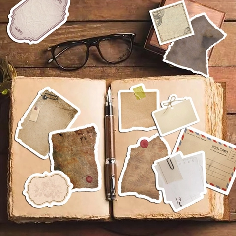 Vintage Aesthetic Stamp Stickers For Journaling Scrapbooking DIY Decorative Paper Stickers For Planner Retro Postcard Style Sticker Collection
