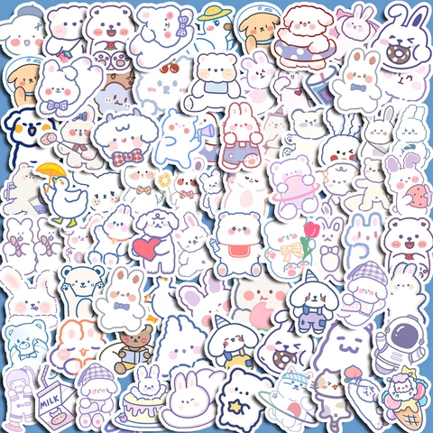Süße Cartoon Bär Hase Tier Aufkleber Wasserdichtes PVC Selbstklebend Dekor Für Wasserbecher Handyhülle Scrapbooking Damen Kinder