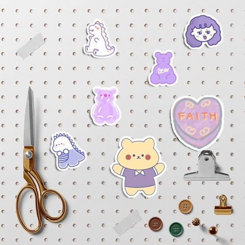 Cute Cartoon Bear Bunny Stickers Purple Series Waterproof DIY Scrapbooking Decals For Water Bottle Phone Case Stationery Decor