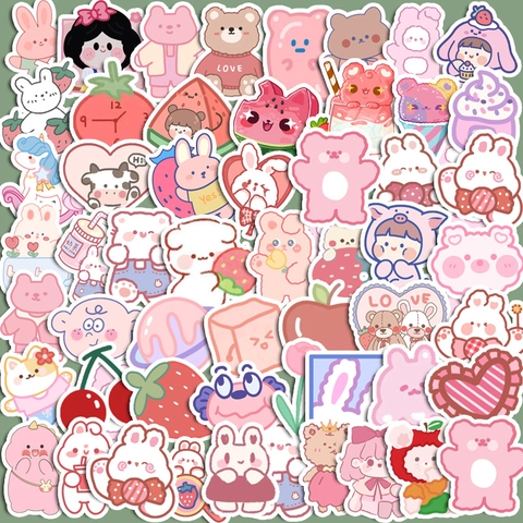 Süße Rosa Bär Hase Cartoon Wasserdichte Dekorative Aufkleber Für Tagebuch Handyhülle Wasserbecher DIY Basteln Schreibwaren