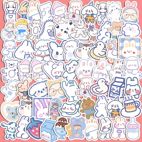Autocollants en PVC Imperméables Animaux Mignons Ours Lapin pour Bouteille d'Eau Ordinateur Portable Scrapbooking Autocollants Décoratifs pour Filles Enfants