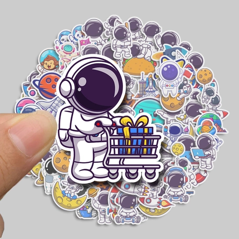 Autocollants en PVC Thème Espace Astronaute Dessin Animé Imperméables pour Ordinateur Portable Gourde Valise Coque Téléphone