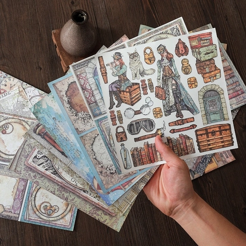 Papel de Scrapbooking Steampunk Vintage Papel de Material Decorativo para Diario Retro Tema Punk Británico Collage Papel para Manualidades DIY