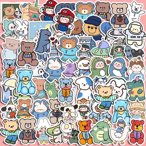 Schattige Cartoon Beer Konijn Journal Stickers Waterdicht PVC DIY Decoratieve Decals Voor Waterfles Telefoonhoesje Estetische