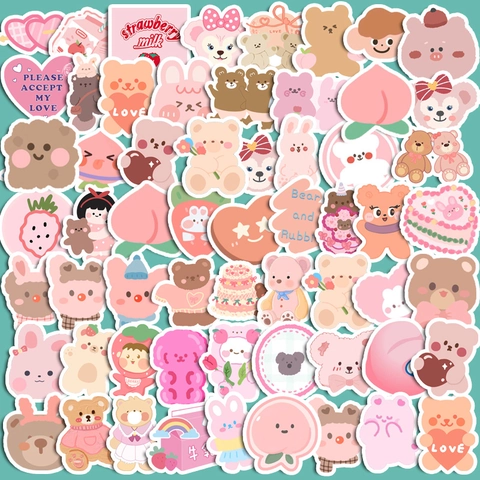 90 Stück Süße Cartoon Bär Hase Aufkleber Wasserfest Für Scrapbook Handyhülle Wasserflasche DIY Deko Aufkleber Geschenk Set
