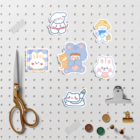 Autocollants en PVC Imperméables Animaux Mignons Ours Lapin pour Bouteille d'Eau Ordinateur Portable Scrapbooking Autocollants Décoratifs pour Filles Enfants