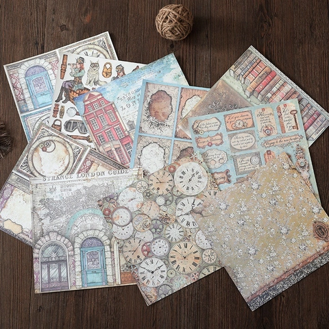 Papel de Scrapbooking Steampunk Vintage Papel de Material Decorativo para Diario Retro Tema Punk Británico Collage Papel para Manualidades DIY