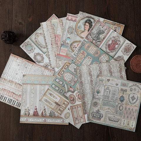 Vintage European Royal Court Theme Scrapbooking Paper Multi Pattern Retro Floral Musical Score DIY Journal Material Deco Paper