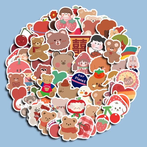 Süße Cartoon Bär Hase Aufkleber Wasserdicht PVC Deko Decals Für Handyhülle Wasserflasche DIY Scrapbooking Schreibwaren