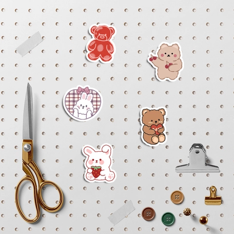 Kawaii Cartoon Bär Hase Aufkleber Wasserdicht DIY Deko-Aufkleber Für Journal Handyhülle Scrapbooking Schreibwaren
