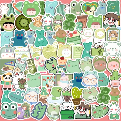 Süße Cartoon Bär Hase Aufkleber Grüne Serie Wasserdicht DIY Scrapbooking Journal Handyhülle Dekoration Schreibwaren Aufkleber