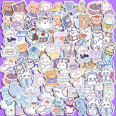 Cute Cartoon Bear Rabbit PVC Stickers Waterproof Decorative DIY Decals For Planner Journal Water Bottle Phone Case Scrapbooking