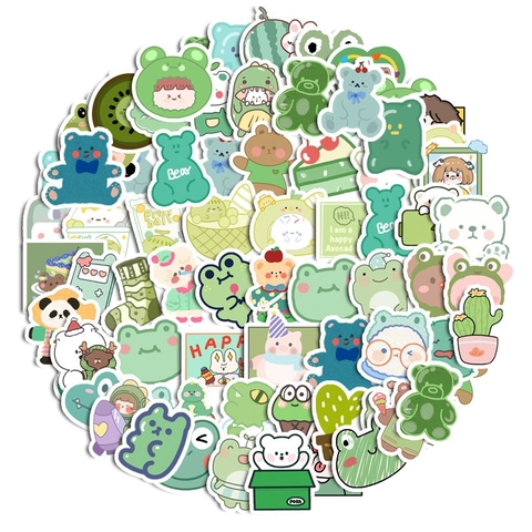 Süße Cartoon Bär Hase Aufkleber Grüne Serie Wasserdicht DIY Scrapbooking Journal Handyhülle Dekoration Schreibwaren Aufkleber