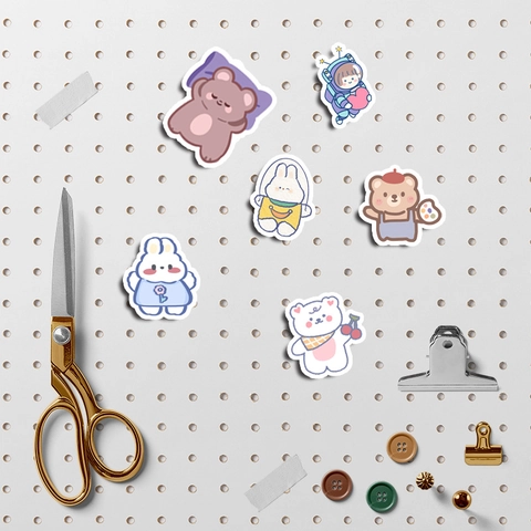 Cute Cartoon Bear Rabbit PVC Stickers Waterproof Decorative DIY Decals For Planner Journal Water Bottle Phone Case Scrapbooking
