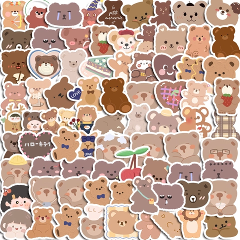 Süße Cartoon Bär Hase Aufkleber Sortiert Wasserdicht Kaffee Creme Decals Für Scrapbook Handyhülle Wasserbecher Dekoration