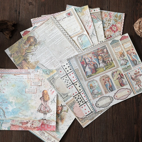 Vintage Alice In Wonderland Scrapbooking Paper Retro Decorative Material Paper For Journaling DIY Arts Crafts Background Paper