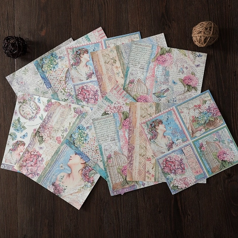 Vintage Hortensie Thema Scrapbooking Papier Bedruckte Blumen Schmetterling Porträt Dekorative Material Papier Für DIY Journaling Basteln