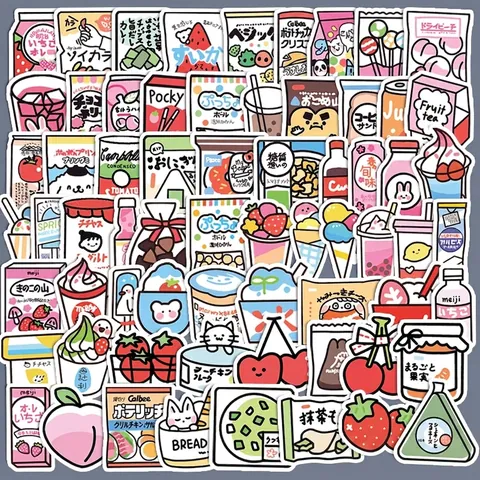 Adesivi Snack Giapponesi Kawaii Simpatici Decalcomanie Impermeabili in PVC per Decorazione Fai-da-te Scrapbook Laptop Bottiglia Custodia Telefono