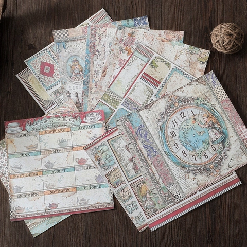 Vintage Alice Im Wunderland Scrapbooking Material Sortiment Retro Floral Uhr Thema Für DIY Hand Konto Dekoratives Papier