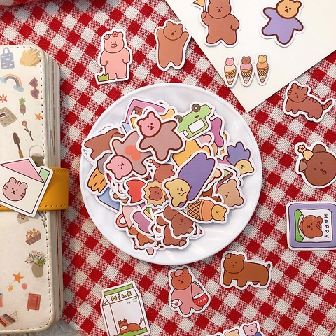 Cute Cartoon Bear Animal Stickers For Journal DIY Decoration Scrapbooking Art Paper Decorative Labels For Planner Stationery