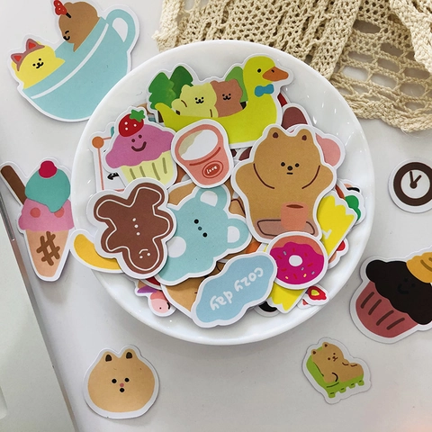 Niedliche Cartoon Bär Nachtisch Muster Aufkleber Für Scrapbooking Journal Wasserdicht Dekorative DIY Schreibwaren Koreanischer Stil