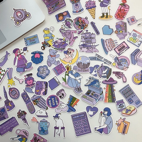 Adesivi per Scrapbook in Stile Ins Coreano Viola Carini Cartoni Animati Etichette Decorative Impermeabili per Diario Laptop