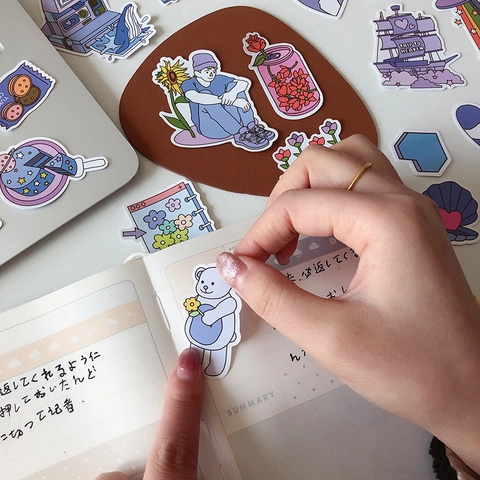 Adesivi per Scrapbook in Stile Ins Coreano Viola Carini Cartoni Animati Etichette Decorative Impermeabili per Diario Laptop
