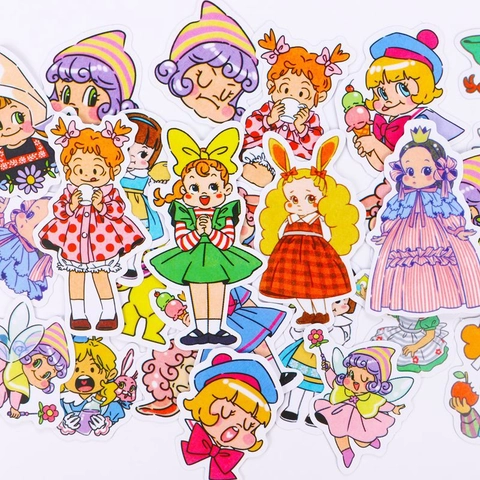 30 Fogli Retrò Giapponese Ragazza Cartoni Animati Adesivi Simpatici Fai Da Te Decorazione Scrapbook per Diario Cover Telefono