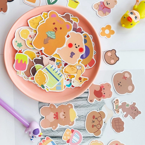 Süße Cartoon Orange Bär Aufkleber Nicht Wiederholend Wasserdicht Dekorativ Selbstklebend Für Scrapbooking Journal Notizbuch DIY Schreibwaren