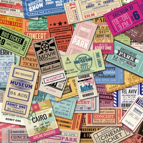 Vintage Papier Aufkleber Retro Kino Reise Ticket Design Für Scrapbooking Journaling Laptop Handy Hülle Deko Wasserfest Aufkleber