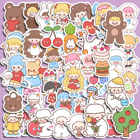 Adesivi in PVC Impermeabili Kawaii Cartone Animato Ragazza Animale Cibo per Journal Scrapbooking DIY Decorazione Regalo Bambini