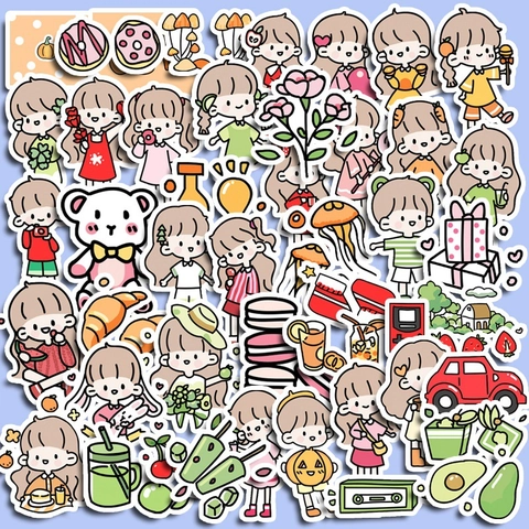 Cartoon Pink Girl DIY Decorative Stickers PVC Printed Aesthetic Scrapbooking Journaling Supplies For Kids Students Gift