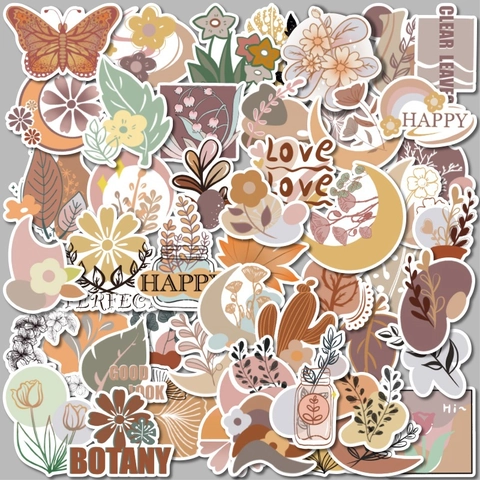 Autocollants en PVC Auto-Adhésifs Esthétiques Vintage Bohémien Botanique Floral Papillon Pour Scrapbooking Ordinateur Portable