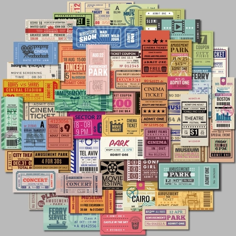 Vintage Papier Aufkleber Retro Kino Reise Ticket Design Für Scrapbooking Journaling Laptop Handy Hülle Deko Wasserfest Aufkleber