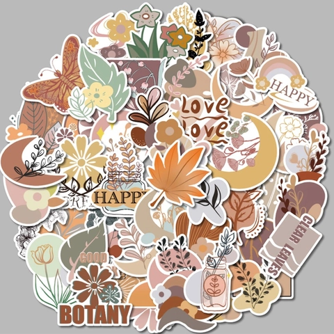 Autocollants en PVC Auto-Adhésifs Esthétiques Vintage Bohémien Botanique Floral Papillon Pour Scrapbooking Ordinateur Portable