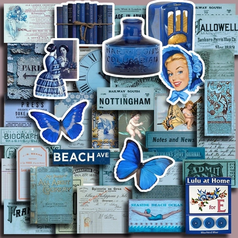Vintage Klein Blue Journaling Stickers Aesthetic Retro Butterfly Portrait Decorative DIY Decals Stationery For Notebook Laptop