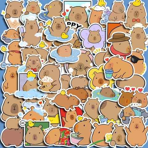 Ensemble d'autocollants Capybara de dessin animé mignon décalcomanies en vinyle imperméables pour enfants Scrapbook DIY Laptop