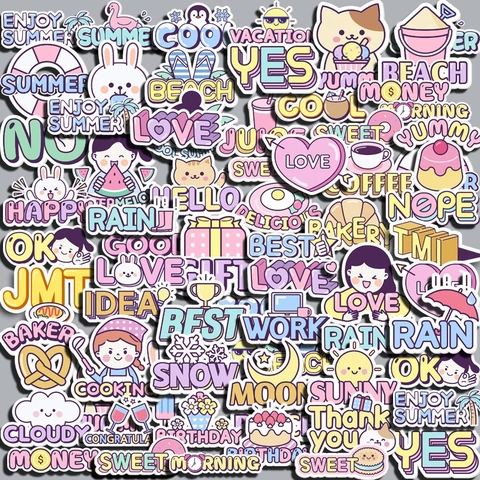 Lindas Pegatinas De Letras De Vocabulario De Dibujos Animados Color Macaron Impermeable Calcomanías Decorativas Para Diario