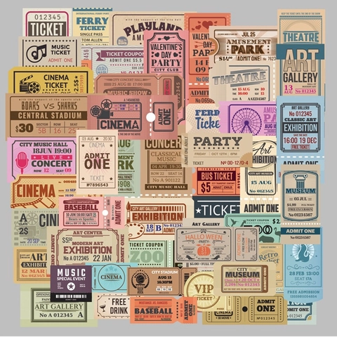 Adesivi per Biglietti in Carta Washi Vintage per Scrapbooking Fai-da-te Etichette Decorative Retrò Stile Cinema Teatro Museo