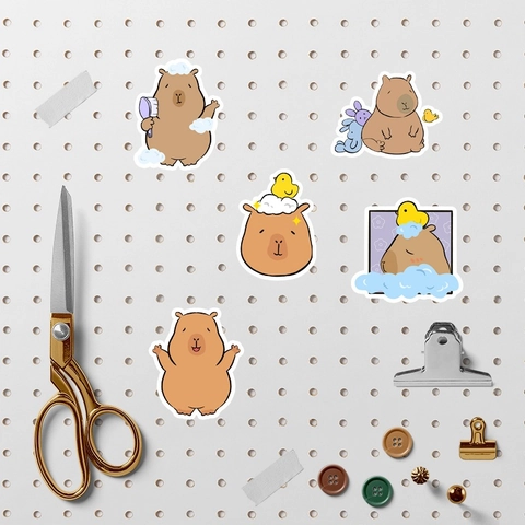 Ensemble d'autocollants Capybara de dessin animé mignon décalcomanies en vinyle imperméables pour enfants Scrapbook DIY Laptop