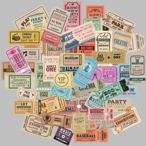 Adesivi per Biglietti in Carta Washi Vintage per Scrapbooking Fai-da-te Etichette Decorative Retrò Stile Cinema Teatro Museo