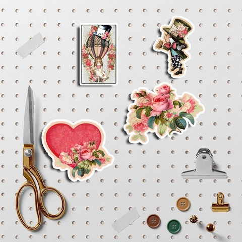 Vintage Alice In Wonderland Scrapbooking Stickers Retro Tea Party Theme DIY Floral Character Decoration Journal Stickers