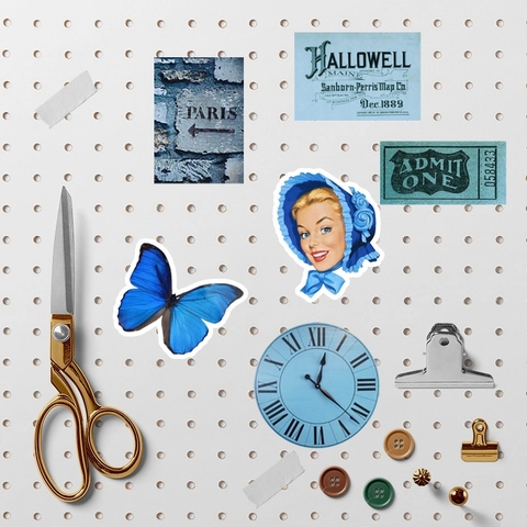 Vintage Klein Blue Journaling Stickers Aesthetic Retro Butterfly Portrait Decorative DIY Decals Stationery For Notebook Laptop