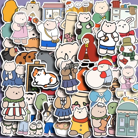 Simpatici Adesivi Impermeabili a Forma di Orso e Gatto dei Cartoni Animati Animali Multicolore Dipinti a Mano Fai da te per Scrapbooking Studenti