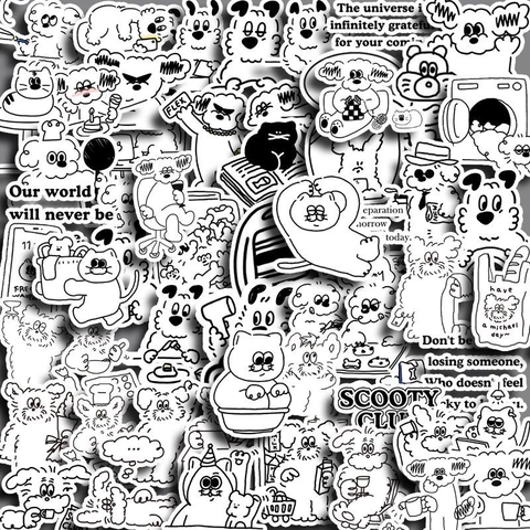 Waterdichte Cartoon Puppy Hond Stickers Zwart Wit DIY Decals Voor Telefoonhoesje Beker Laptop Journal Scrapbook Briefpapier