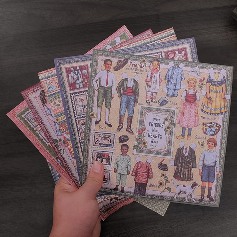 Papel de Material de Scrapbook de Muñeca de Papel de Niña de Palacio Europeo Vintage 10 Hojas Figuras de Moda Retro DIY