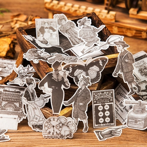 Autocollants Vintage Noir Et Blanc Pour Junk Journal Figures Flore Papillon Rétro Éphémère Pour Scrapbooking DIY Décoration