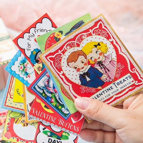 Adesivi Vintage Stile Showa Per Junk Journal Scrapbooking Retro Personaggio Cuore Illustrazione San Valentino Pasqua DIY Decor Adesivi