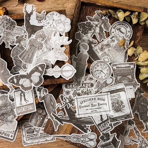 Autocollants Vintage Noir Et Blanc Pour Junk Journal Figures Flore Papillon Rétro Éphémère Pour Scrapbooking DIY Décoration