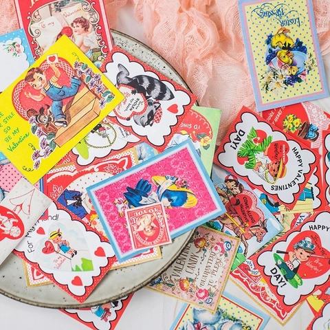 Adesivi Vintage Stile Showa Per Junk Journal Scrapbooking Retro Personaggio Cuore Illustrazione San Valentino Pasqua DIY Decor Adesivi